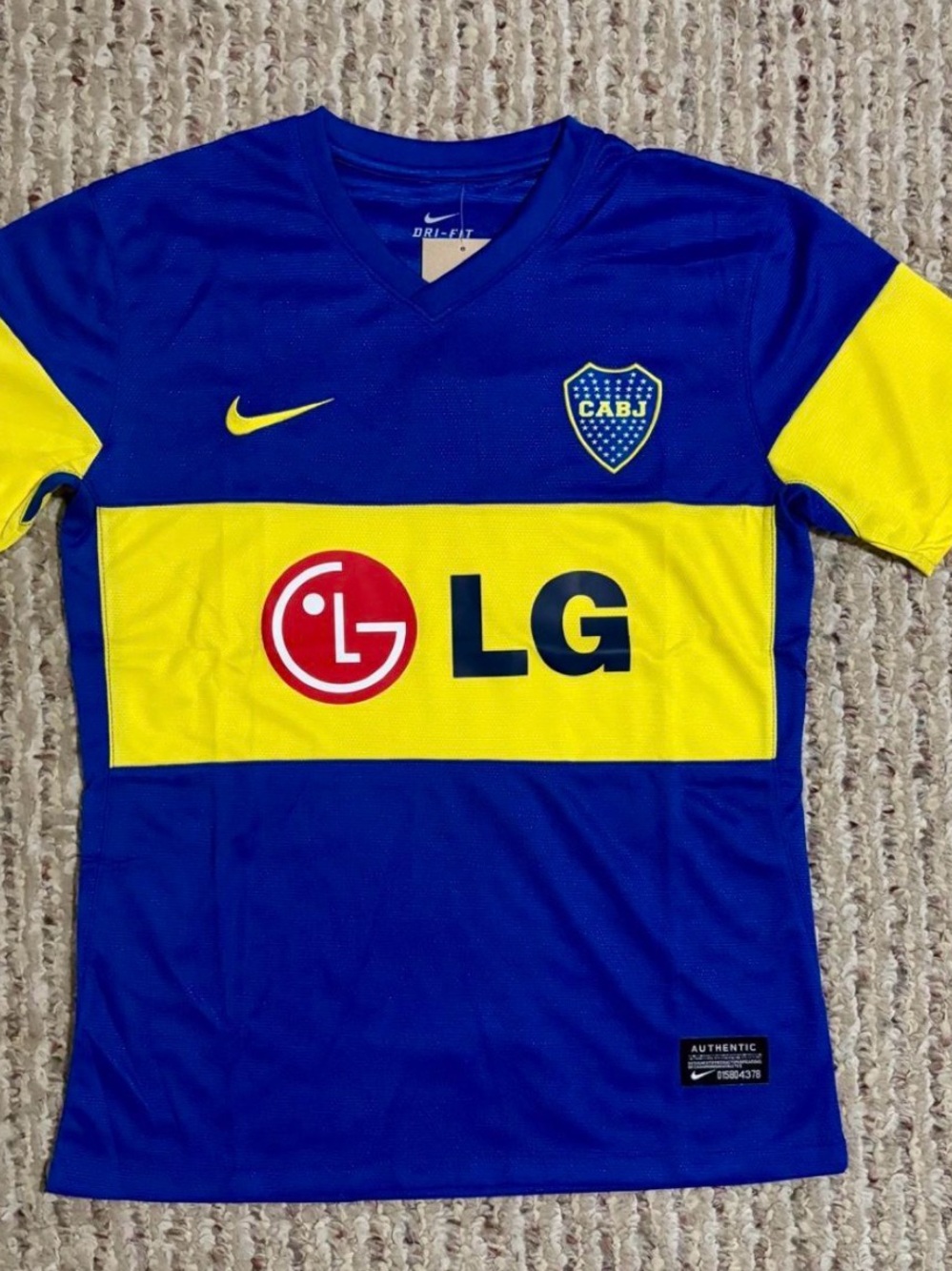 Nike Blue and Yellow Boca Juniors Soccer Jersey with LG Logo